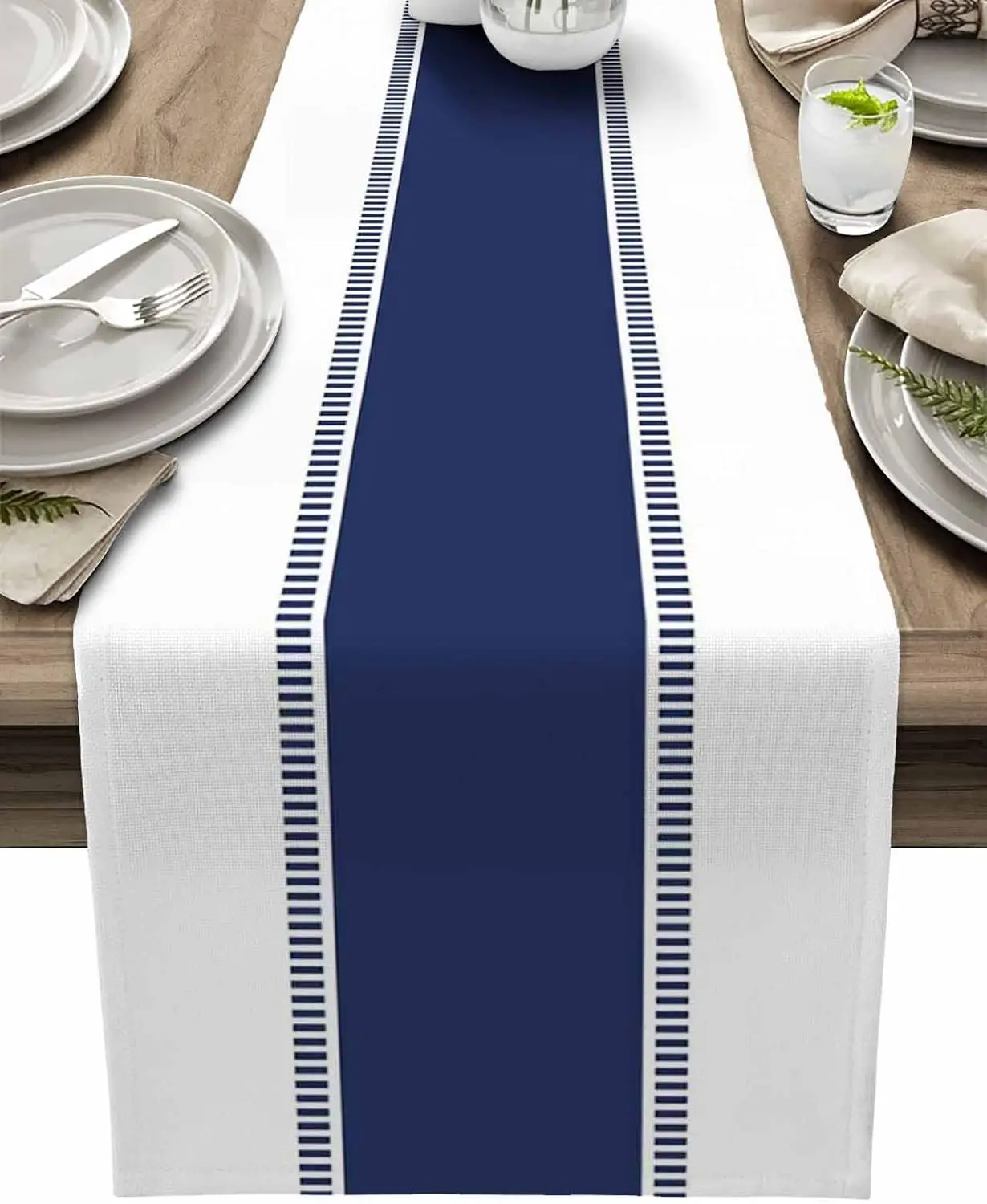 Navy Blue Stripes Linen Table  - огляд і ціна Christmas Table Runner