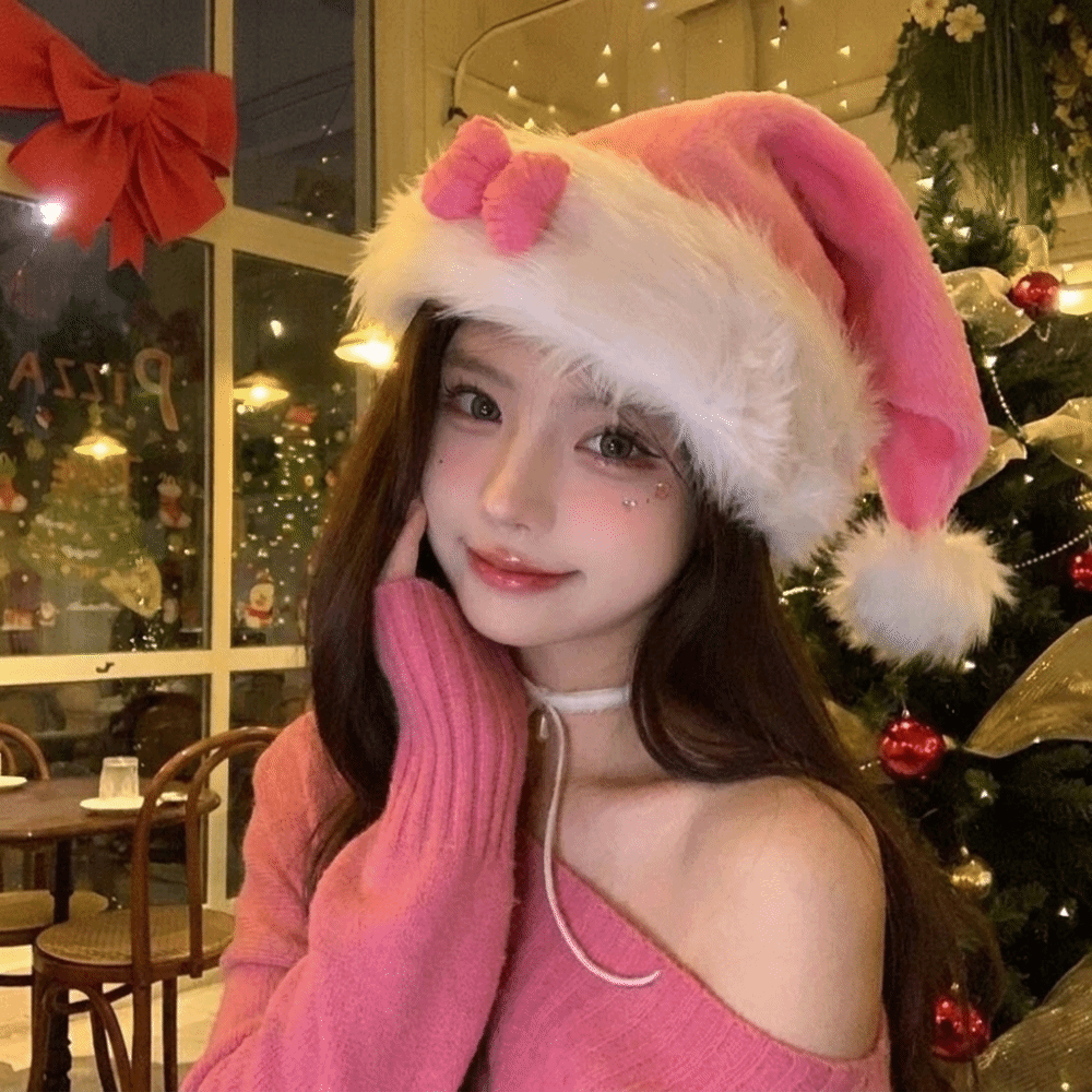 Chic Star Pattern Pink Bow San - огляд і ціна Santa Hat Plush