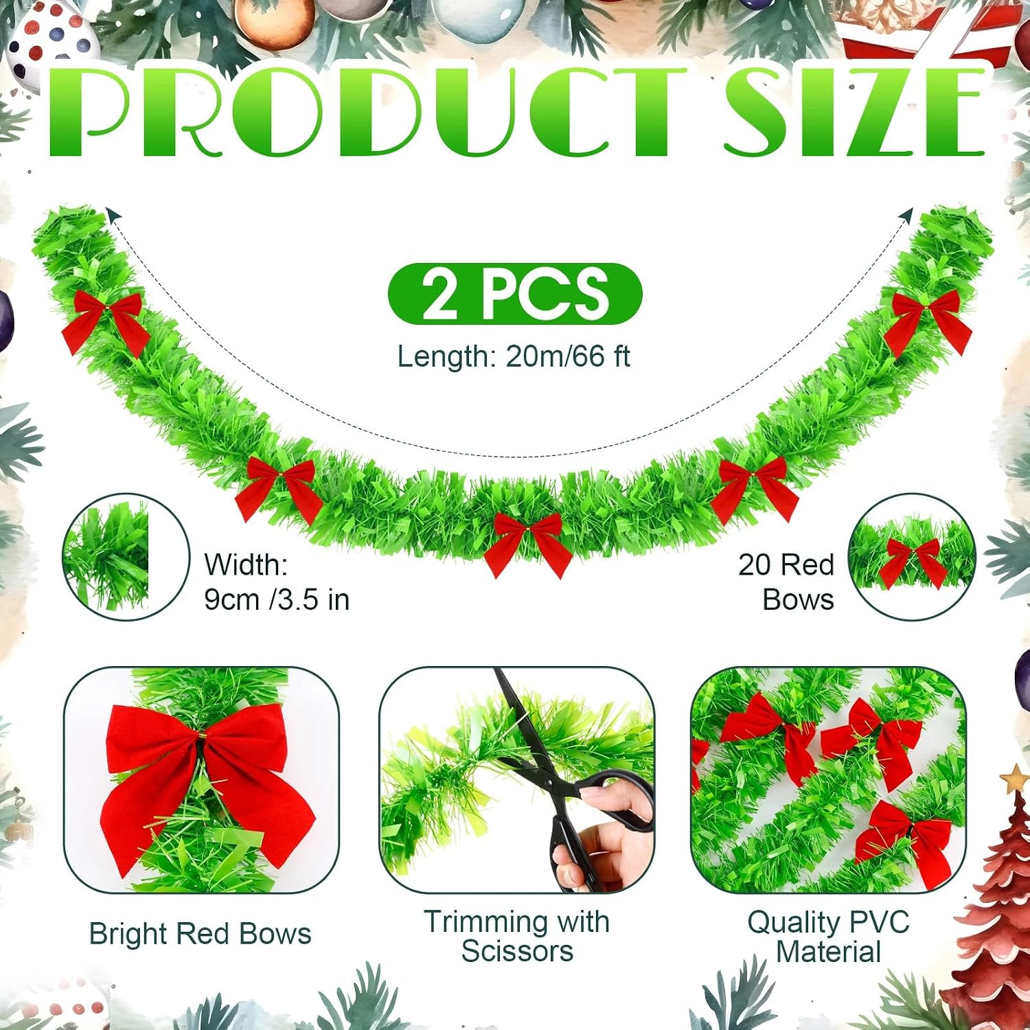 Christmas Light Green Tinsel G - огляд і ціна Tinsel Garland Decoration